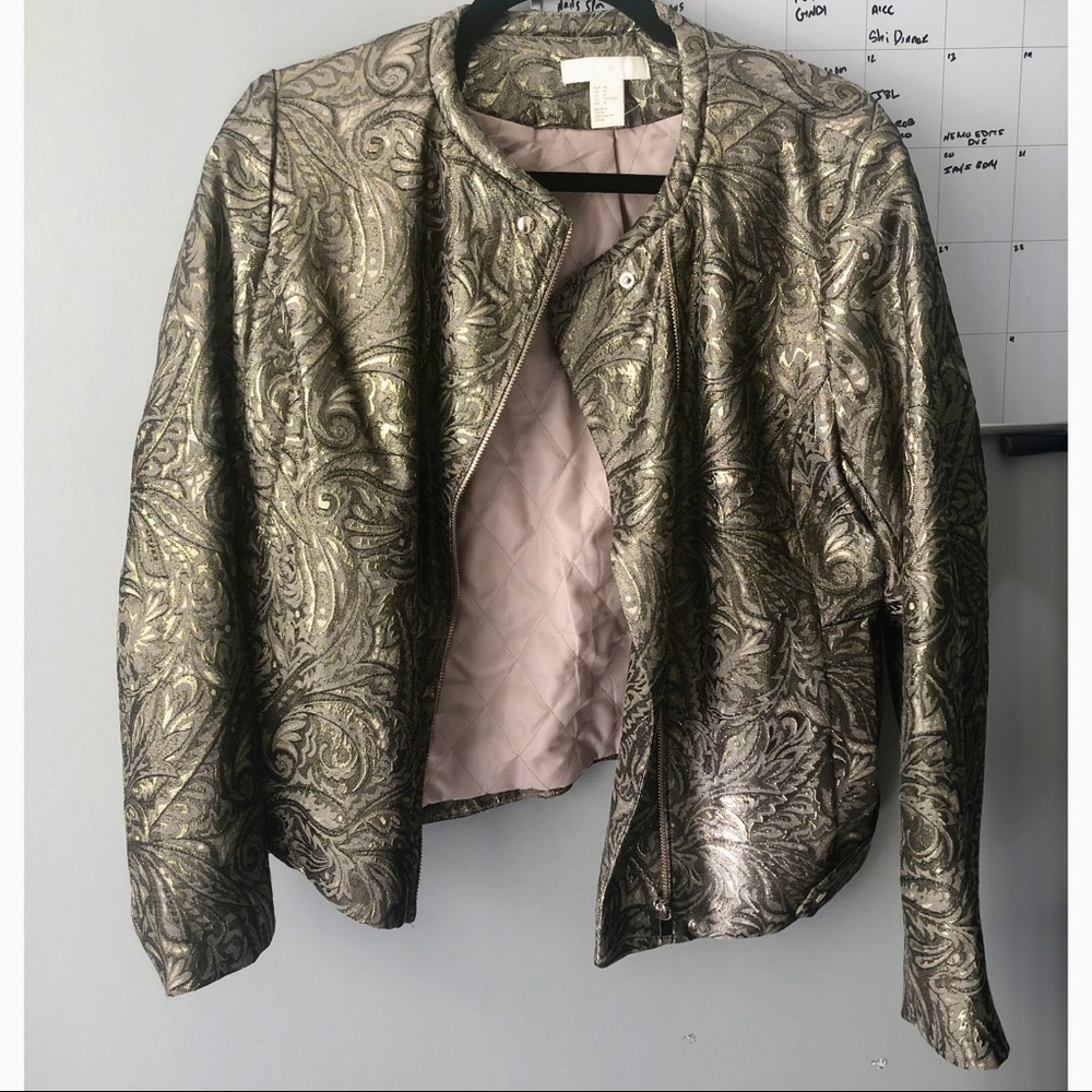 H&M Metallic Print Bomber